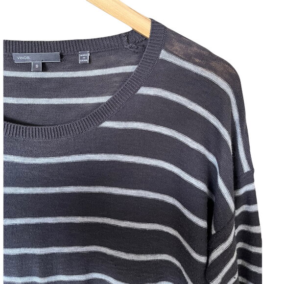 VINCE Scoop Neck Striped Sweater Cotton Pullover Knit Charcoal Gray Small GUC - Picture 3 of 8